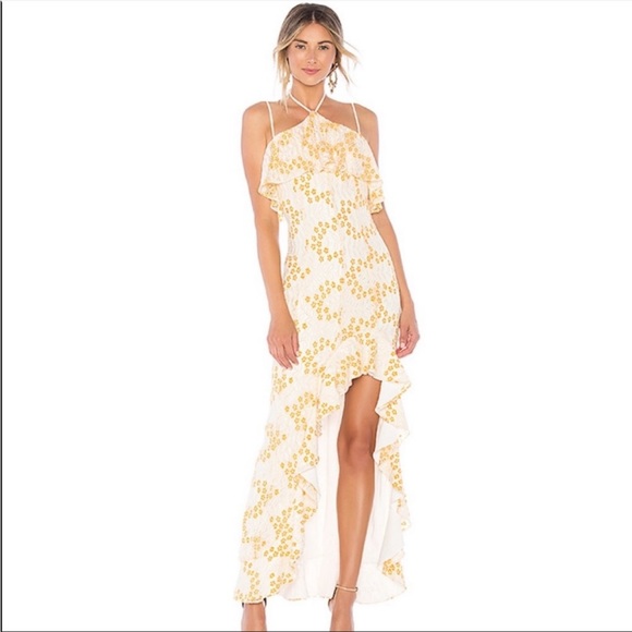 Lovers And Friends Oorja Yellow/orange/ivory XS Ruffle Strappy Low Back Gown - Picture 2 of 6